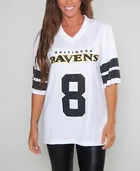 Cuce Women's Lamar Jackson White Baltimore Ravens Crystal V-Neck Tunic Top
