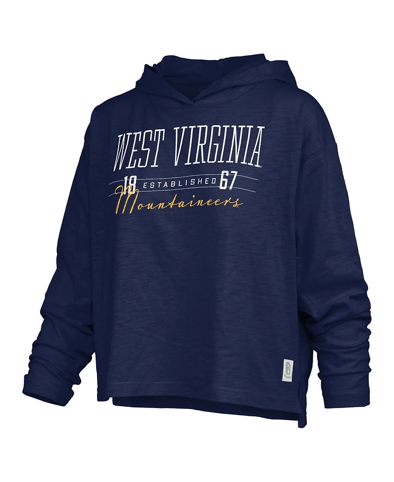 Pressbox Women's Navy West Virginia Mountaineers Castillo Slub Waist Length Long Sleeve Hoodie