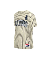 New Era Men's Cream Chicago Cubs Throwback Meshback Pinstripe T-Shirt