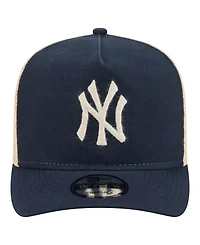 New Era Men's Navy/Natural New York Yankees Grained 9FIFTY A-Frame Trucker Adjustable Hat