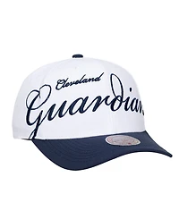 Mitchell & Ness Men's and Women's White/Navy Cleveland Guardians Xl Script Pro Crown Adjustable Hat