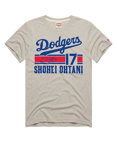 Homage Men's Shohei Ohtani Stone Los Angeles Dodgers Signature Name & Number Tri-Blend T-Shirt