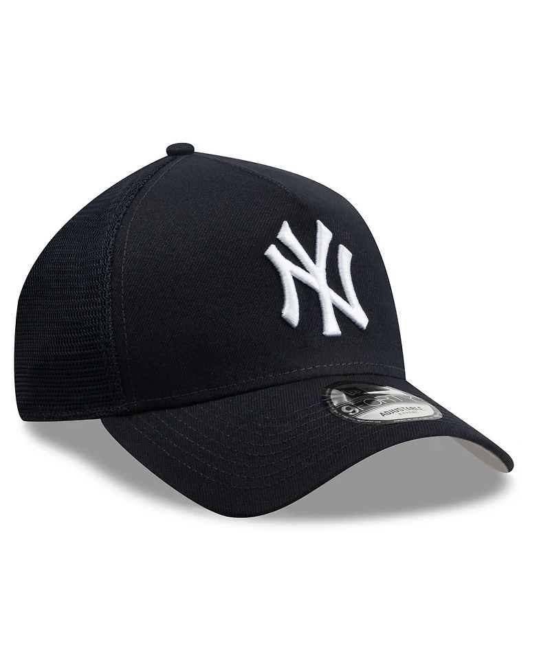New Era Men's Navy New York Yankees Side Script 9FORTY A-Frame Trucker Adjustable Hat