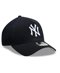 New Era Men's Navy New York Yankees Side Script 9FORTY A-Frame Trucker Adjustable Hat