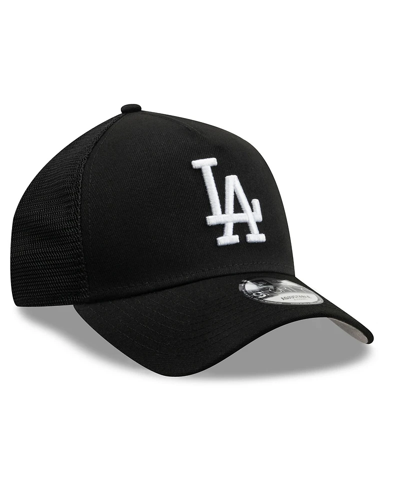 New Era Men's Black Los Angeles Dodgers Side Script 9FORTY A-Frame Trucker Adjustable Hat