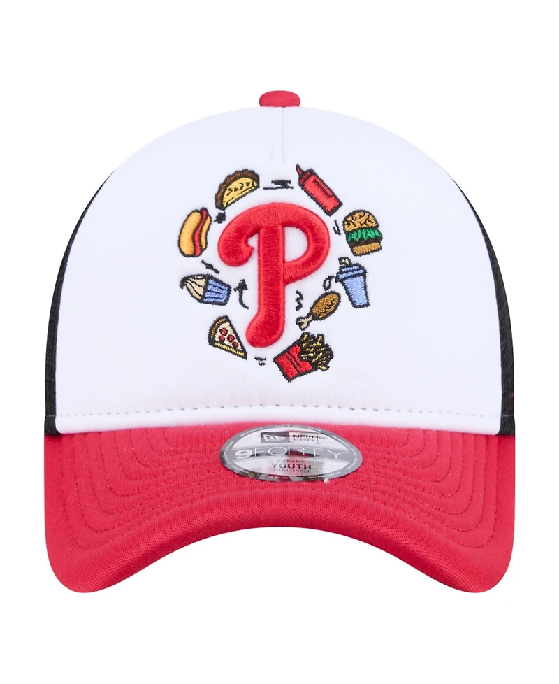 New Era Big Boys and Girls White/Red Philadelphia Phillies Food A-Frame 9FORTY Trucker Adjustable Hat