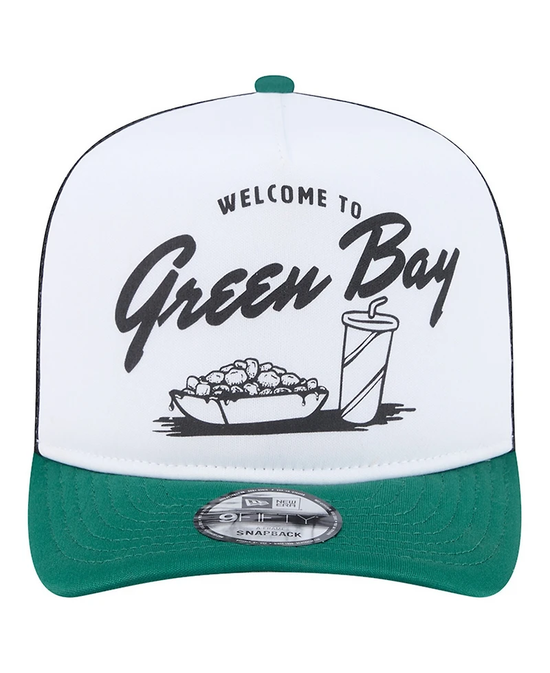 New Era Men's White/Green Green Bay Packers Foodie 9FIFTY A-Frame Trucker Snapback Hat