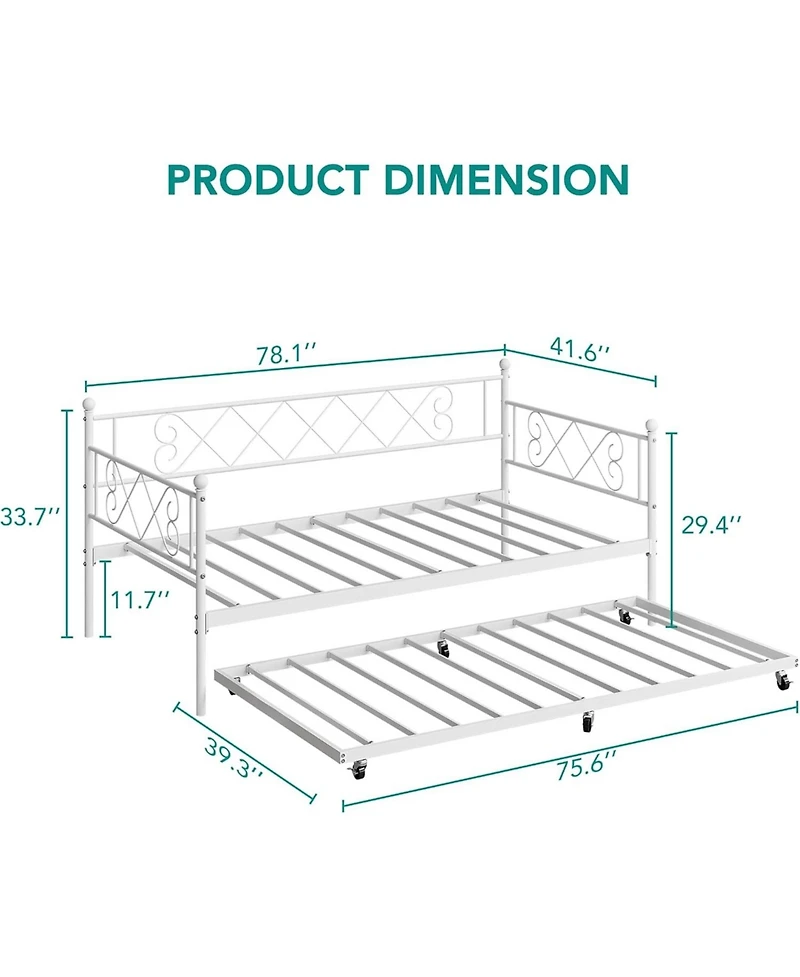 gaomon Twin Daybed with Trundle Frame, Metal Trundle Sofa Bed with Premium Steel Slat Support, Easy Assembly for Living Room, Bedroom