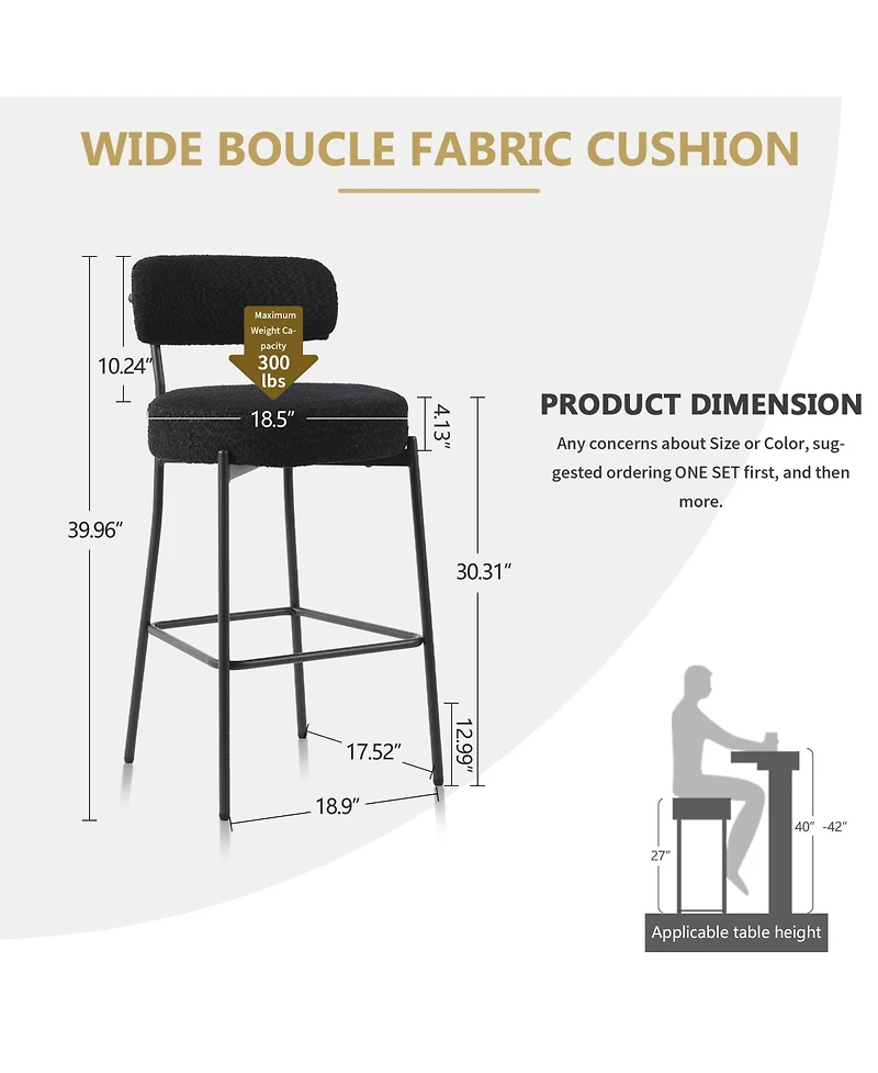 Dyhome 30" Bar Stools Set of 3, Counter Height Chairs with Backrest and Footrest