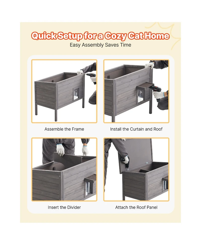 Vevor Heated Cat House Outdoor Feral Cat Shelter with Heating Pad Waterproof