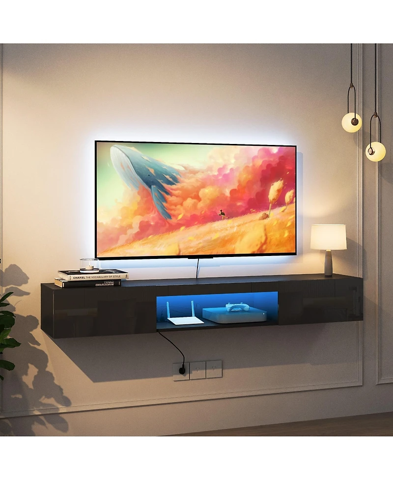Boyel Living 63 Inches Floating Tv Stand Wall Mounted with 16 Color LEDs Entertainment Center for 55 to 65 Inch TVs