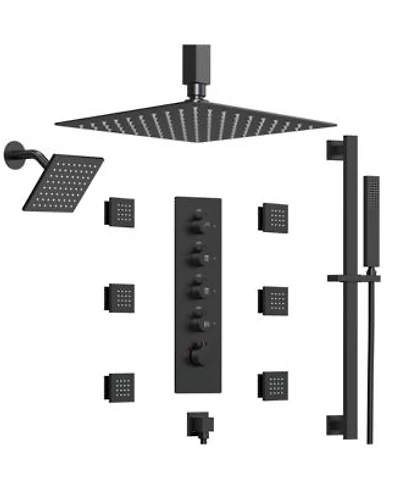 Everstein Ceiling Mount 16 High Pressure Rainfall Shower Faucet Dual Rainfall Shower Head System With Thermostatic Valve