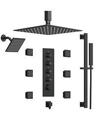 Everstein Ceiling Mount 16 High Pressure Rainfall Shower Faucet Dual Rainfall Shower Head System With Thermostatic Valve