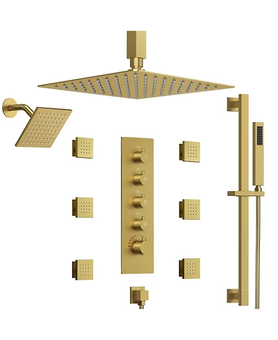 Everstein Ceiling Mount 16" High-Pressure Rainfall Shower Faucet Dual Head System with Thermostatic Valve