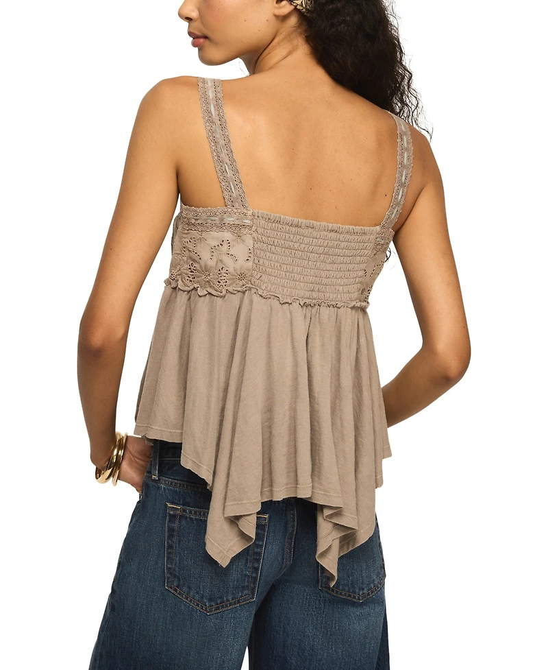 Lucky Brand Women's Eyelet Yoke Square Neck Tank Top
