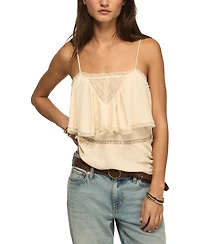 Lucky Brand Women's Square Neck Lace-Trim Ruffle Tank Top