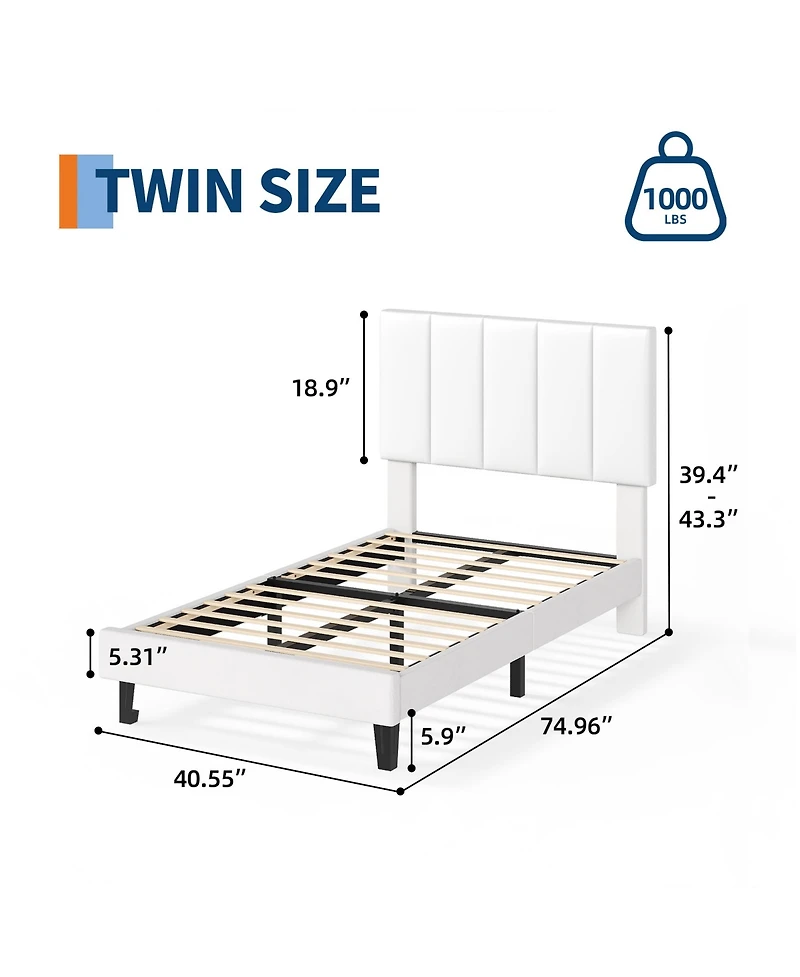 gaomon Set of 2 Size Bed Frame with Adjustable Height Vertical Channel Tufted Headboard, Upholstered Platform Bed Frame with Wooden Slats Support