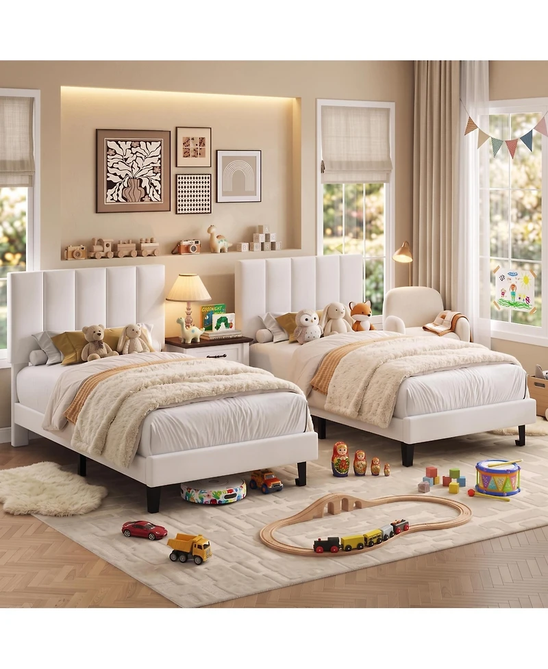 gaomon Set of 2 Size Bed Frame with Adjustable Height Vertical Channel Tufted Headboard, Upholstered Platform Bed Frame with Wooden Slats Support