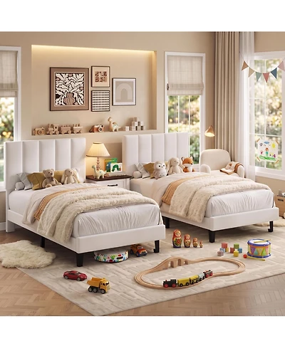 gaomon Set of 2 Size Bed Frame with Adjustable Height Vertical Channel Tufted Headboard, Upholstered Platform Bed Frame with Wooden Slats Support