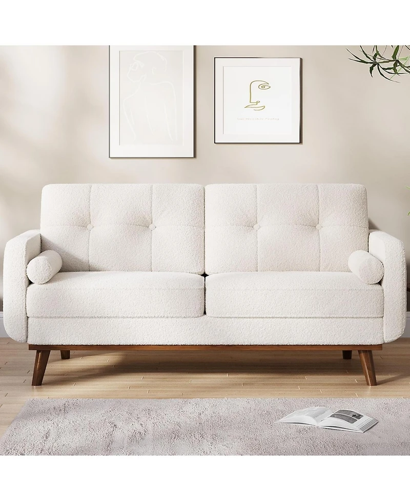 gaomon 65" Mid Century Modern Loveseat Sofa for Small Spaces, 2 Seater Boucle Upholstered Couch with Button Tufted Design and Wood Legs