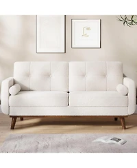 gaomon 65" Mid Century Modern Loveseat Sofa for Small Spaces, 2 Seater Boucle Upholstered Couch with Button Tufted Design and Wood Legs
