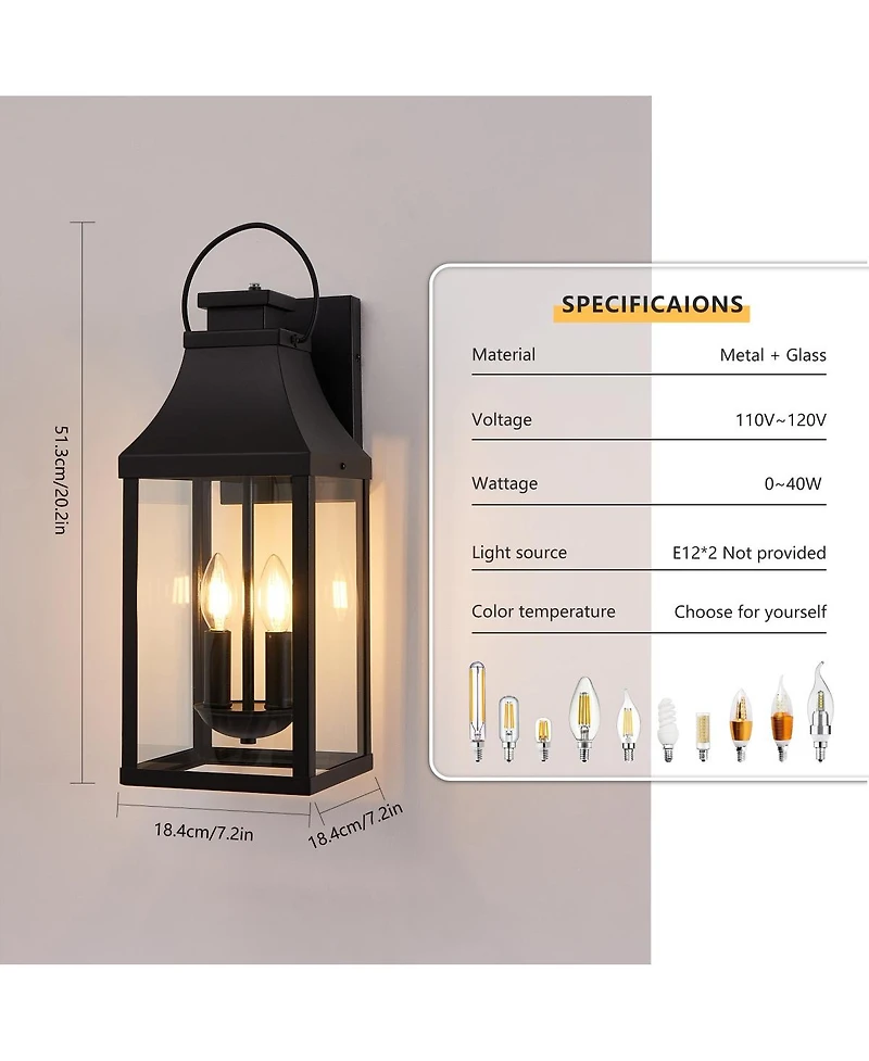 Asagikoiai 2-Pack Large Outdoor Porch Lights, Aluminum Waterproof Garage Lanterns