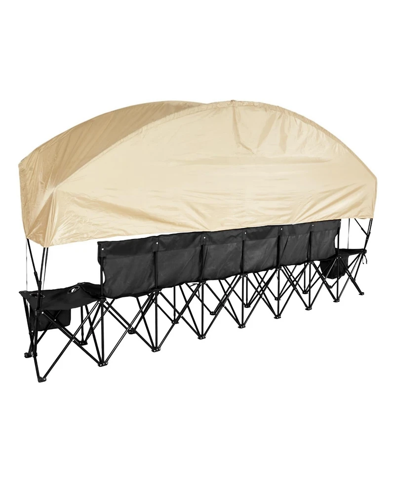 Yiortwo 6-Seat Portable Folding Soccer Bench with Sunshade, Cup Holders and Carry Bag