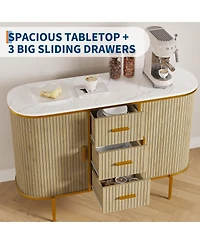 homfan Mid Century Fluted Buffet Cabinet with Faux Marble Top Coffee Bar Console Table for Kitchen Living Room