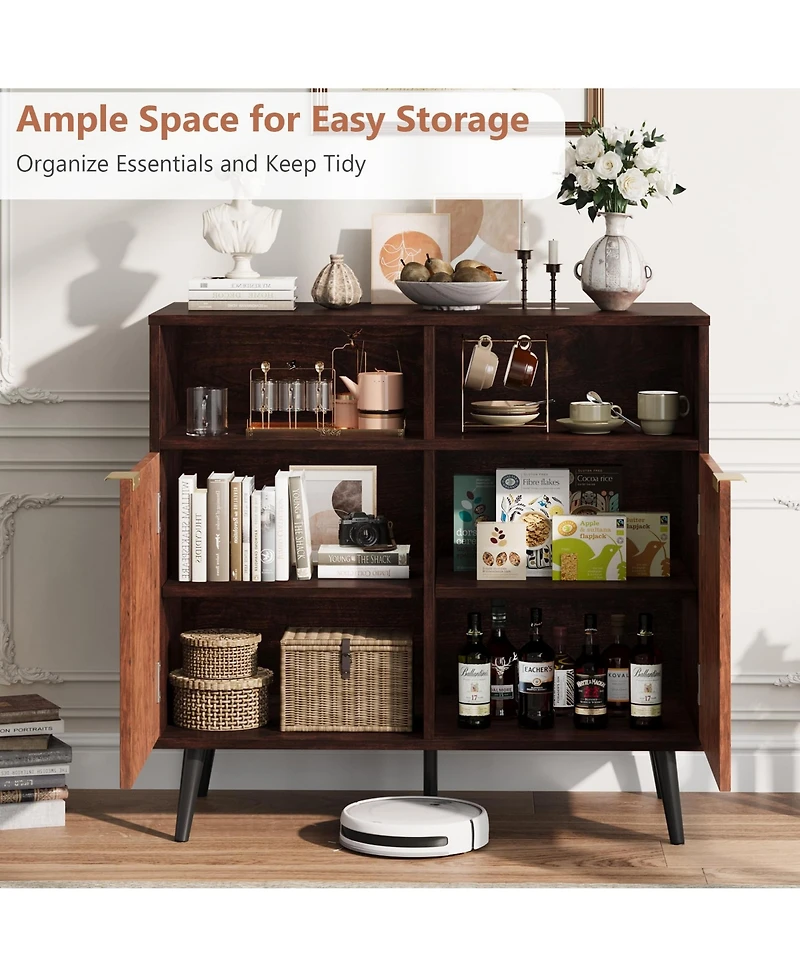 homfan Sideboard Buffet Cabinet with Storage Farmhouse Kitchen Cabinet with Open Shelves for Dining Room, Living Room