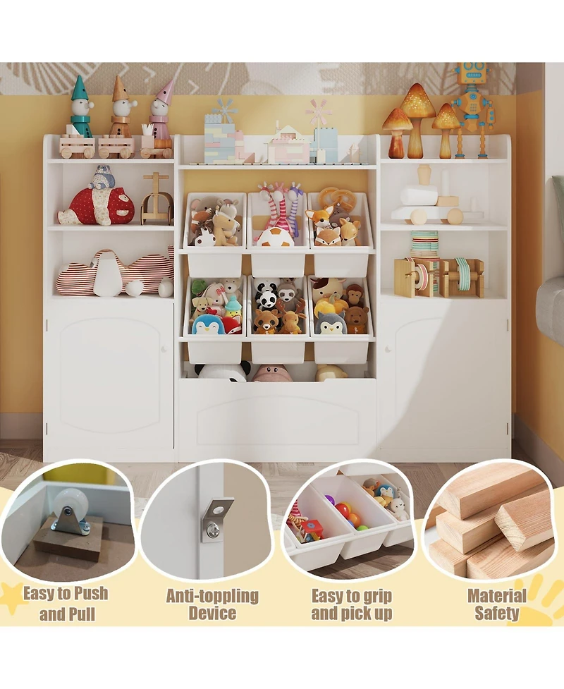 homfan 8-Bin Toy Storage Organizer, 43.5" Wide Kids Bookcase with Removable Boxes, for Playroom and Classroom