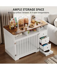 gaomon 48 Inch Dog Crate Furniture with Bowl and Drawers, Farmhouse Medium Small Dog Kennel, Storage Crate Table for Dogs for Living Room