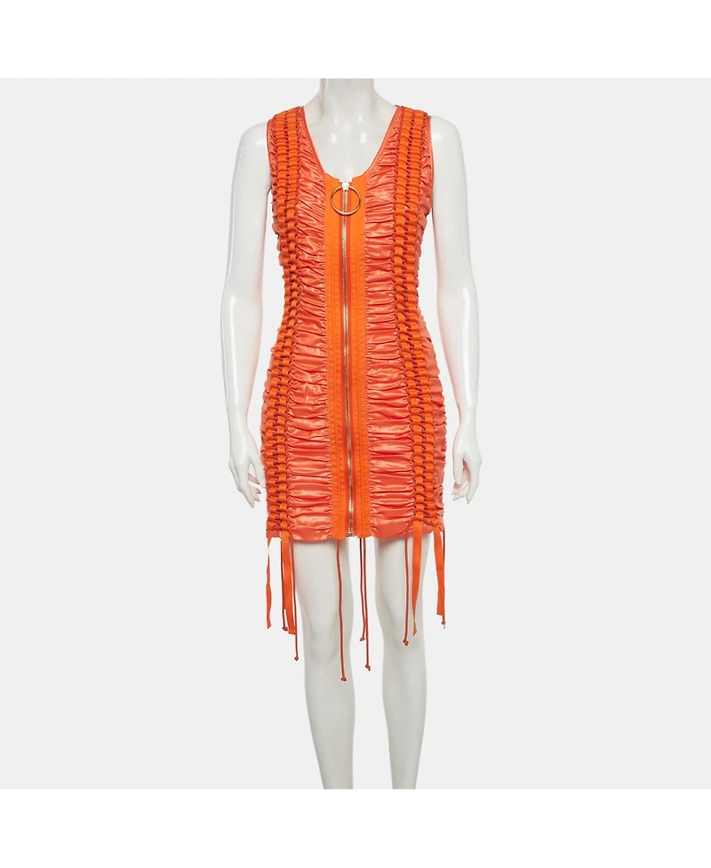 Pre-Owned Balmain Women's Satin Lace Up Ruched Mini Dress