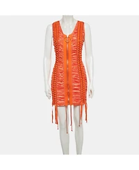 Pre-Owned Balmain Women's Satin Lace Up Ruched Mini Dress