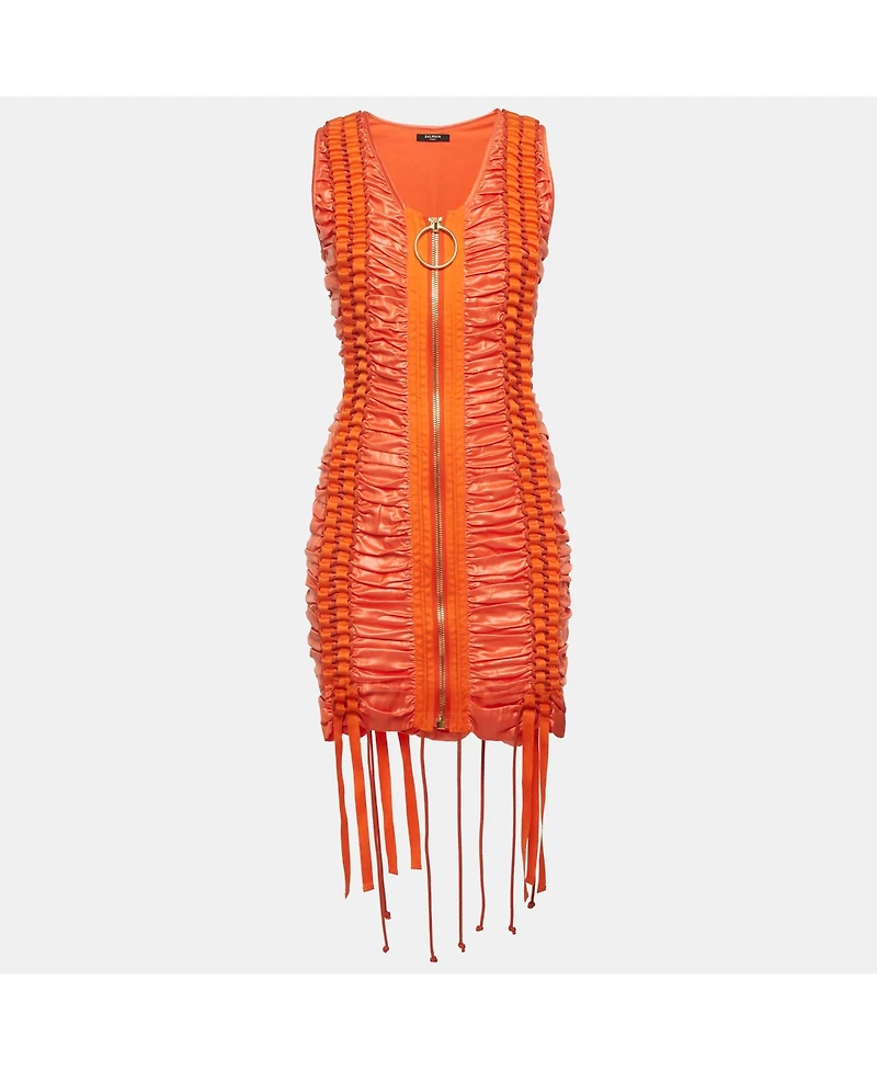 Pre-Owned Balmain Women's Satin Lace Up Ruched Mini Dress