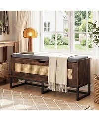 Slickblue Shoe Storage Chest with Flip-Top Seat and Wicker Style Space