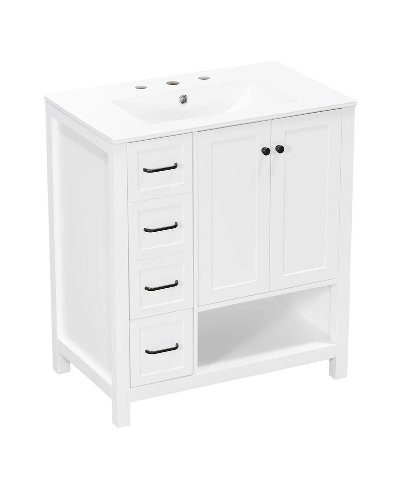 Busdays 30 Inch Bathroom Vanity with Sink Top Two Doors Two Drawers Solid Wood Open Shelf Mdf Boards One Package