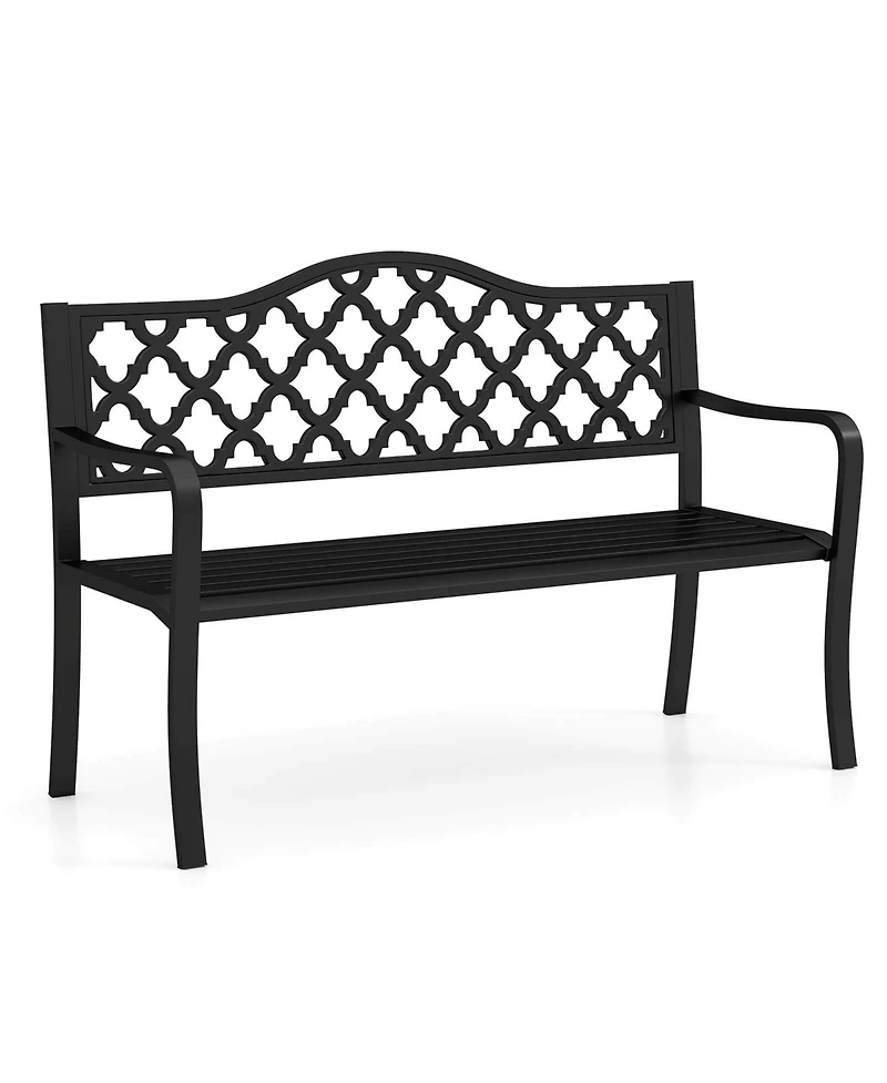 Costway Patio Bench Slatted Metal Garden Bench for 2-3 People Park-Style Loveseat