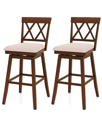 Costway 29 Inch Bar Stool Wooden Chair with Contoured Backrest Swivel Padded Seat for Kitchen