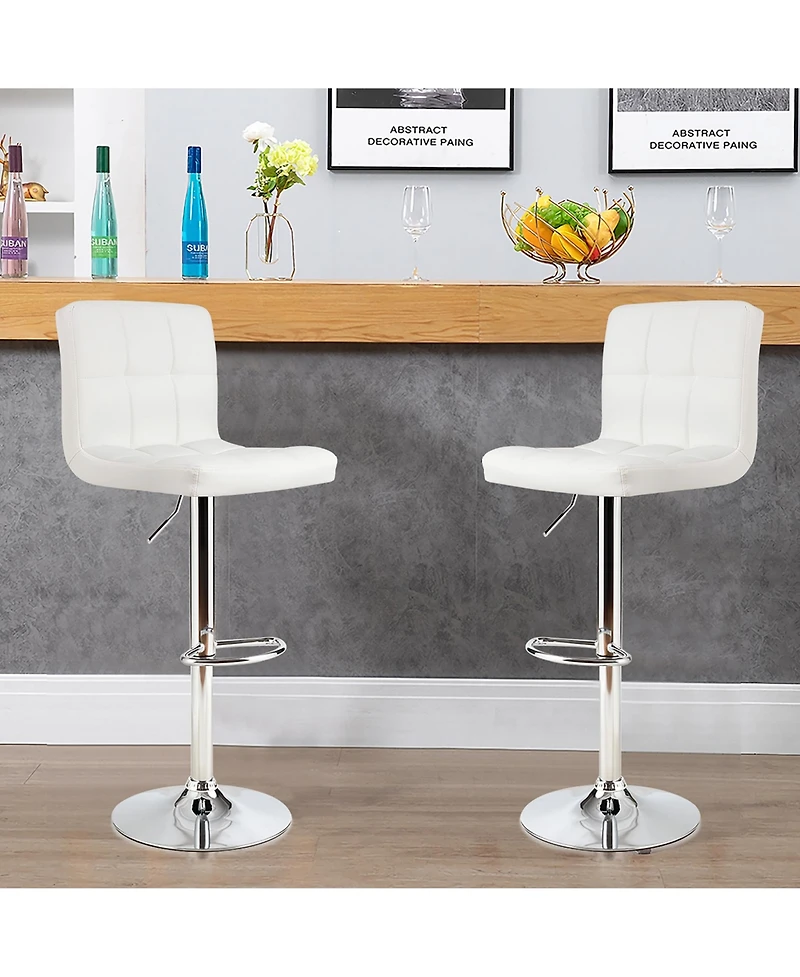 Costway Adjustable Armless Bar Stool Swivel Kitchen Counter Bar Chair Pu Leather Mid Back