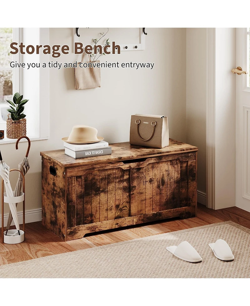 homfan Storage Bench, 39 Inch Wood Lift Top Entryway Organizer Chest with Slow Close Hinges, Coffee Table for Living Room