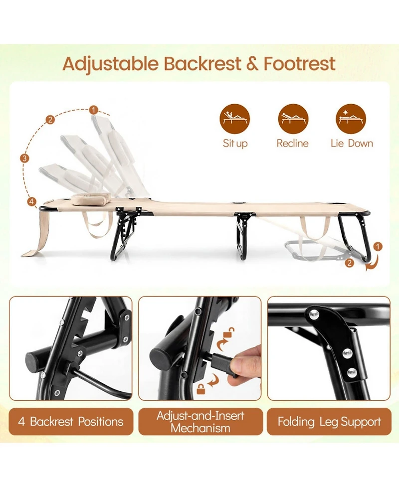 Sugift Face Down Tanning Chair with 3 Removable Pillows and 4-Position Backrest