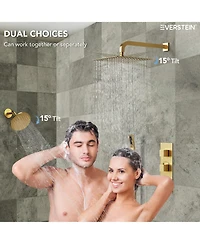 Everstein Thermostatic Dual Showerheads System Wall Mount 12" High-Pressure Rainfall Shower Faucet with Handheld Spray