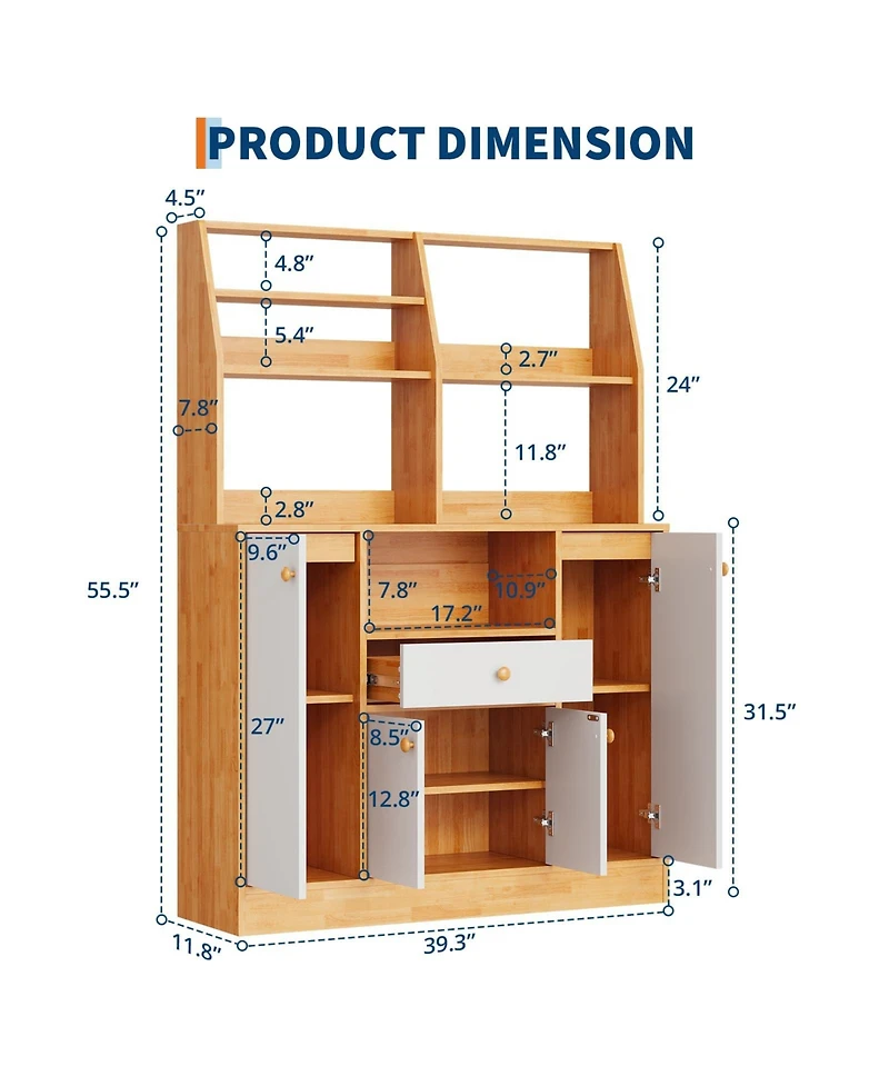 homfan Freestanding Kitchen Pantry with Drawers, Wood Sideboard Buffet with Doors, Adjustable Shelves and Storage Rack, Coffee Bar Station for Kitchen