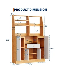 homfan Freestanding Kitchen Pantry with Drawers, Wood Sideboard Buffet with Doors, Adjustable Shelves and Storage Rack, Coffee Bar Station for Kitchen