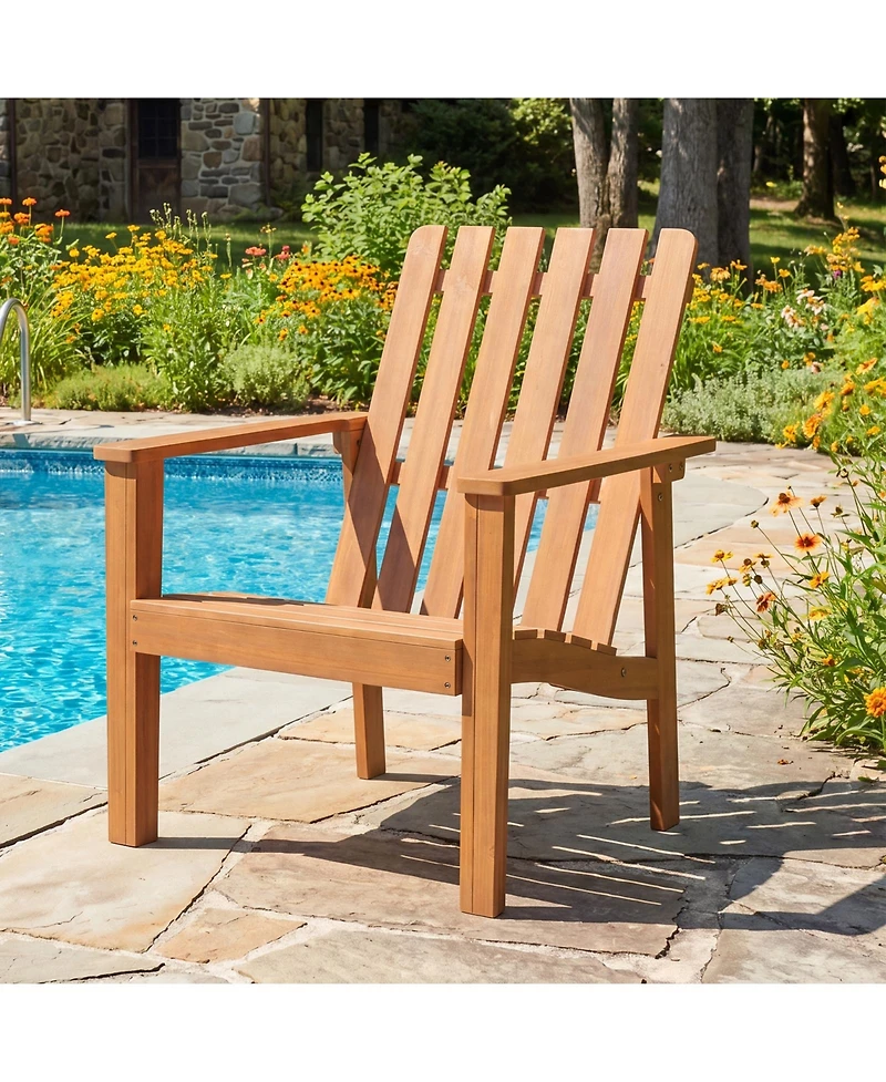 Gymax Adirondack Chair Acacia Wood Outdoor Patio Chair with Slatted Backrest and Seat