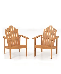 Gymax 2 Piece Stackable Adirondack Chairs Acacia Wood Chairs with Slatted Backrests and Seats