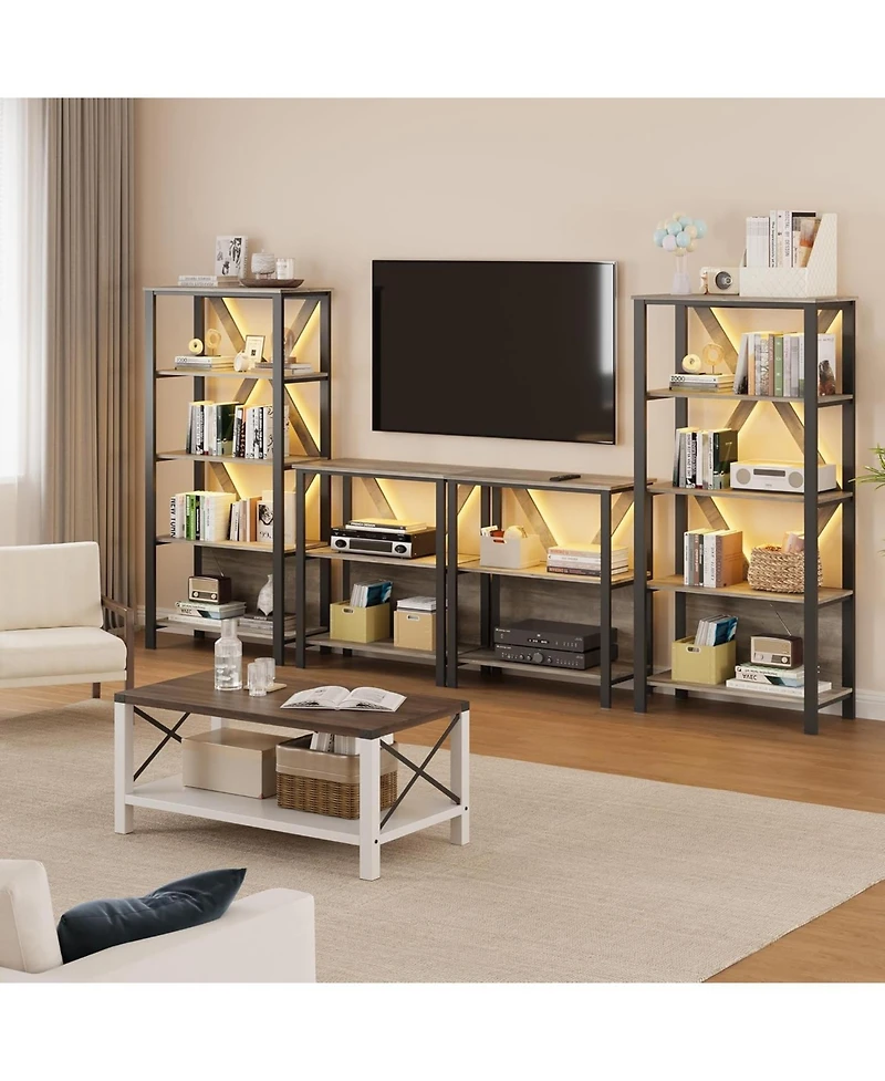 gaomon 4 Tier Industrial Bookshelf with Led Lights, Metal Display Book Case, Open Book Shelf Organizer