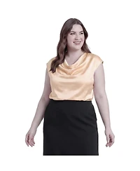 Standards & Practices Plus Cowl Neck Cap Sleeve Satin Blouse