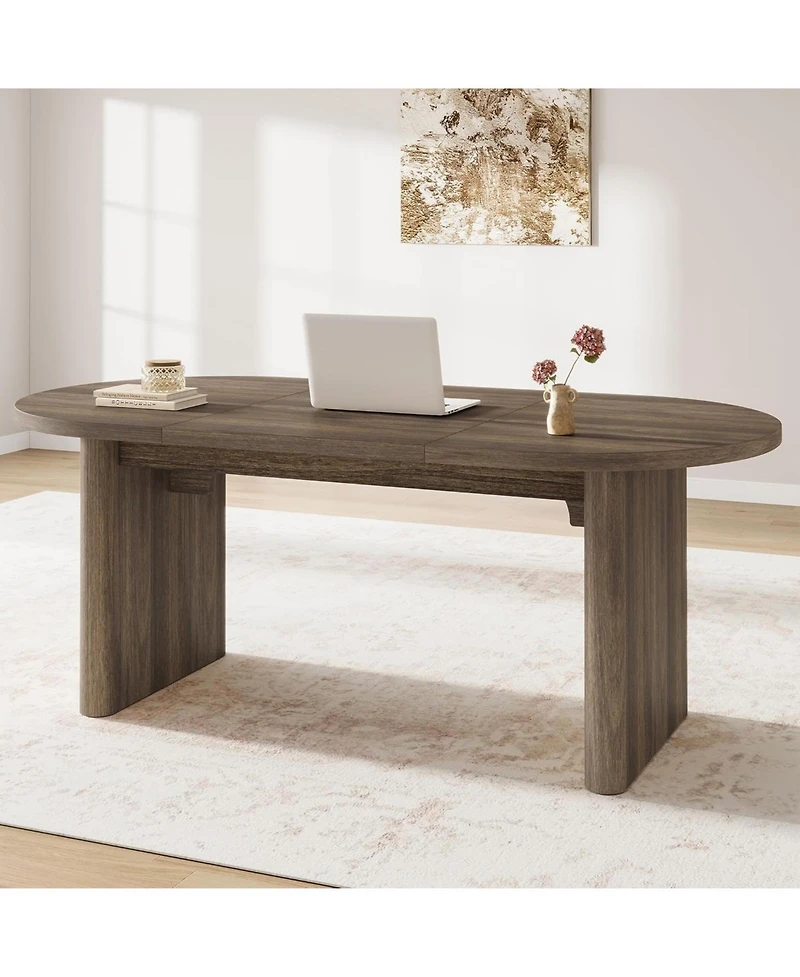 gaomon Oval Dining Table for 4-8, Double Pedestal Wood Base, Modern Farmhouse