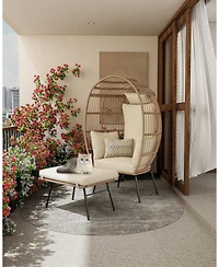 gaomon Oversize Wicker Egg Chair with Ottoman, Shaped Chaise Lounge Thick Cushion for Indoor Outdoor Patio Porch Backyard